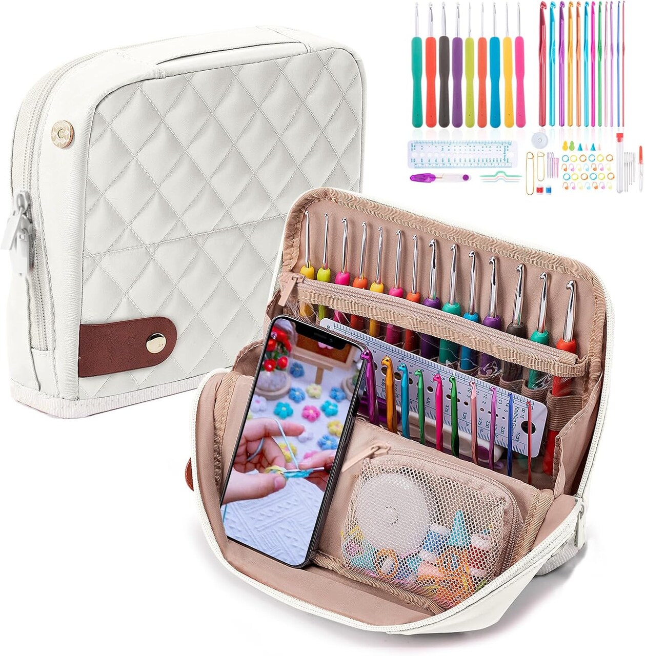 82Pcs Crochet Hook Set with Storage Case - Stand Up Crochet Hook Case with 20 Size Crochet Hooks & needles, Crochet Accessories